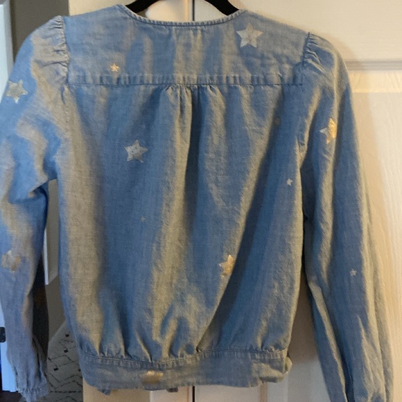 J. Crew Denim Wrap Top with Silver Stars! So cute!! XS. NWOT. - Picture 6 of 7